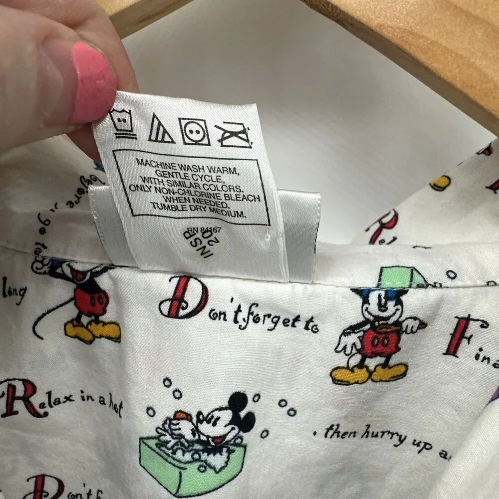 Walt Disney‎ Pajama Shirt Womens Large Mickey Mouse Button Up Top Cotton Vintage - Picture 5 of 7